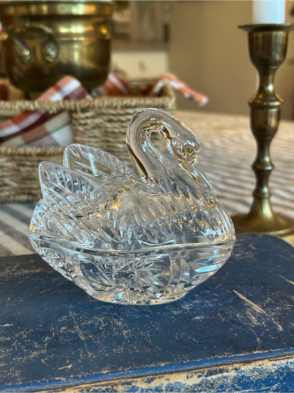 Clear, Glass swan jewellery dish, salt dispenser, our condiment server